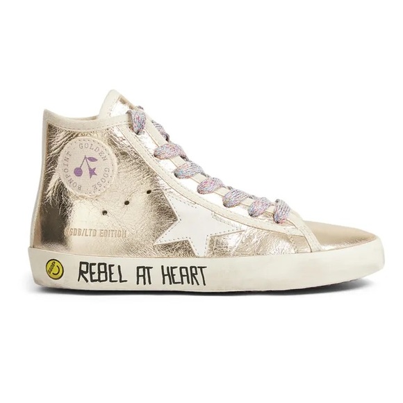 💕HP💕Golden Goose x Bonpoint gold metallic high top girls sneakers - Picture 2 of 7